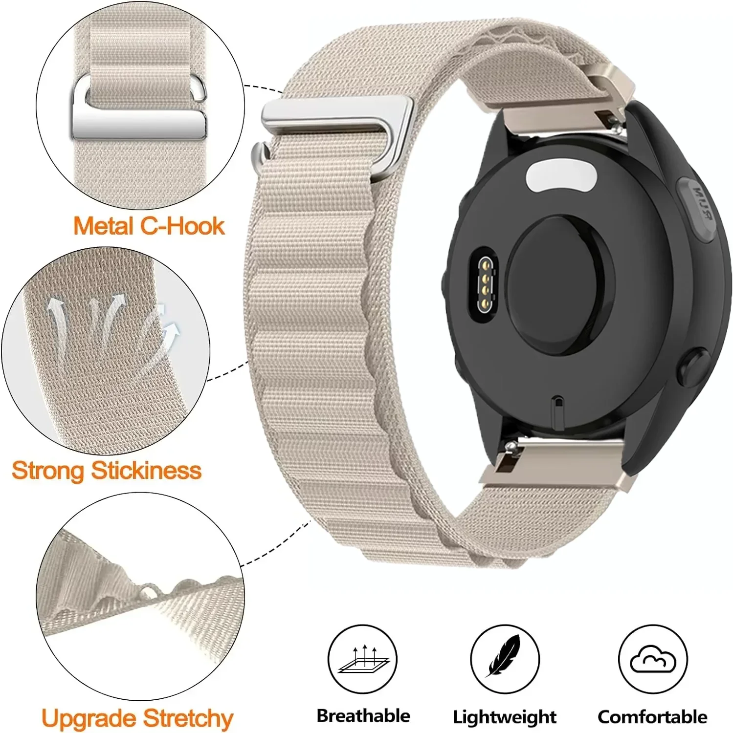 20 مللي متر 22 مللي متر النايلون جبال الألب حلقة حزام ل Garmin Forerunner 970 165 55 965 265 570 42/47 مللي متر سوار Garmin Approach S50 نشط 6 5