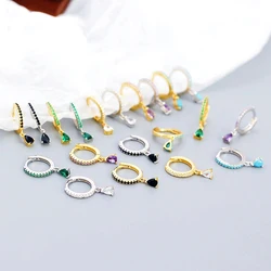 Women's Fashion Tiny Hoop Earrings Shiny Crystal Colorful Zirconia Copper Round Circle Female Trendy Ear Accessory Jewelry Gifts