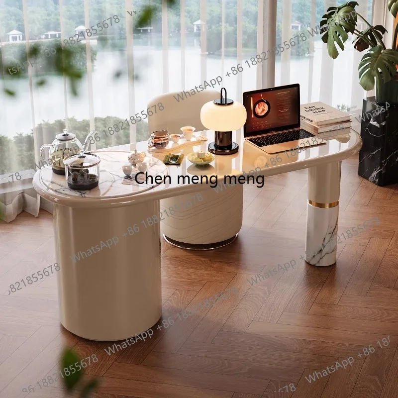 

luxury stone desk tea table integrated dual-purpose high-end living room home balcony tea table Light luxury modern cream style