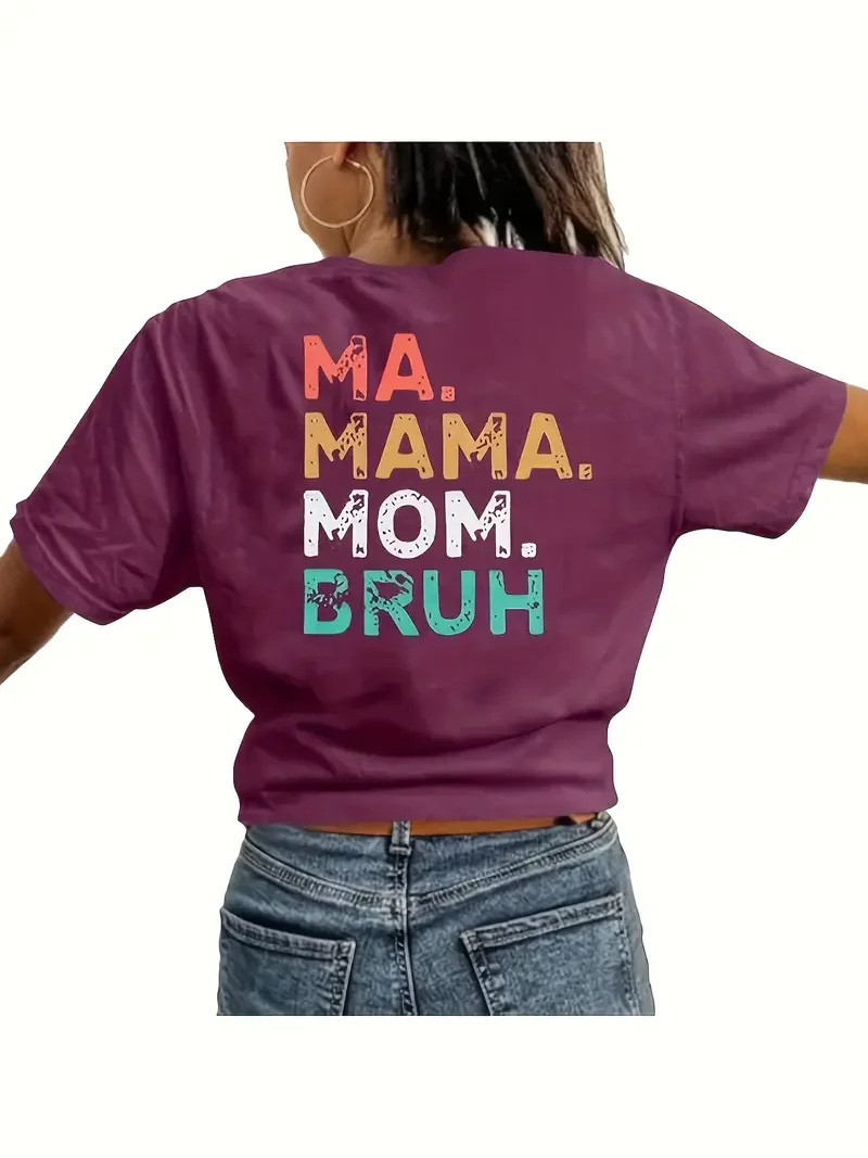 Ma Mama Mom Bruh Shirt Ladies Boys Mom T-shirt Fun Mom Alphabet Print Shirt Casual Short Sleeve T-shirt Top