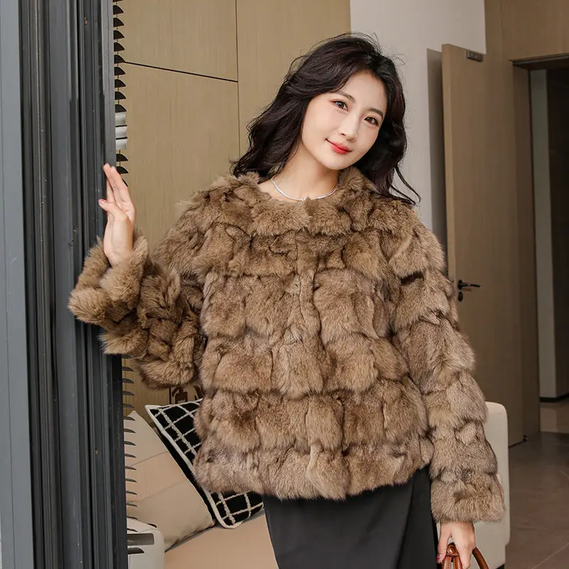 Cappotto invernale da donna in vera pelliccia di volpe moda outdoor Giacca di pelliccia di volpe calda naturale Cappotto di pelliccia di volpe genuina al 100% di lusso femminile