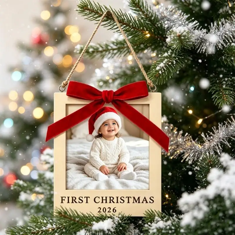 Weihnachts-Fotorahmen-Ornament aus Holz für Baum oder Wand 3XUF – Detail 9