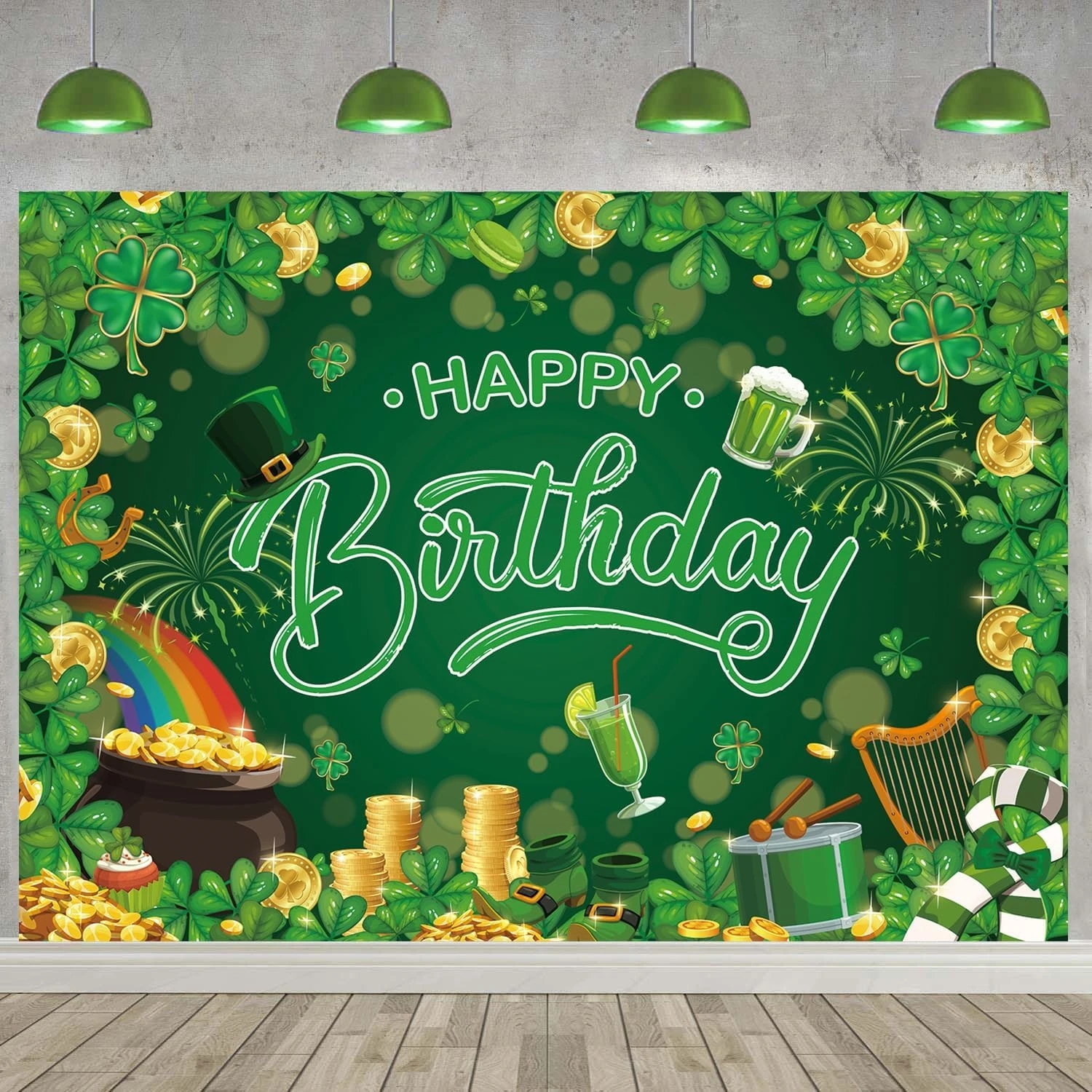 Happy Birthday St Patrick's Day Irish Luck Day Spring Green Shamrock backdrops party supplies Photography Studio Backgrounds