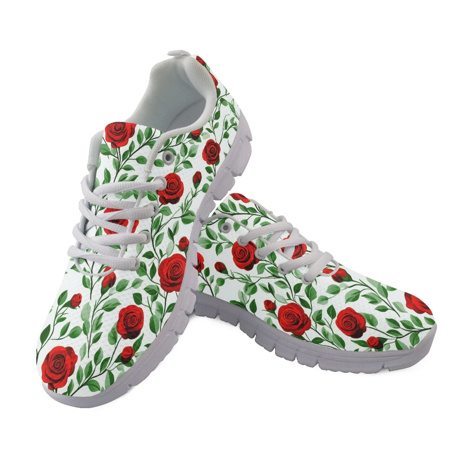 Coloranimal Red Roses Vines Comfortable Running Shoe for Women Mesh & EVA Sole Fitness Footwear New Arrival