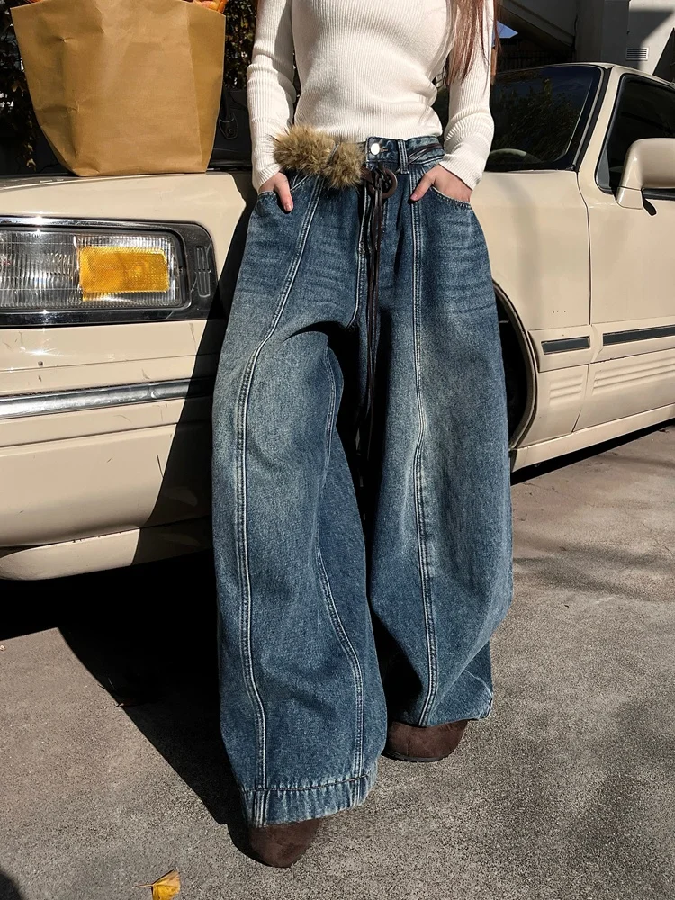 

Джинсы Vcansy в стиле ретро, свободного кроя, с подкладкой, в стиле High Street Fashion, женские повседневные длинные брюки из хлопка с высокой талией и застежкой на пуговицы