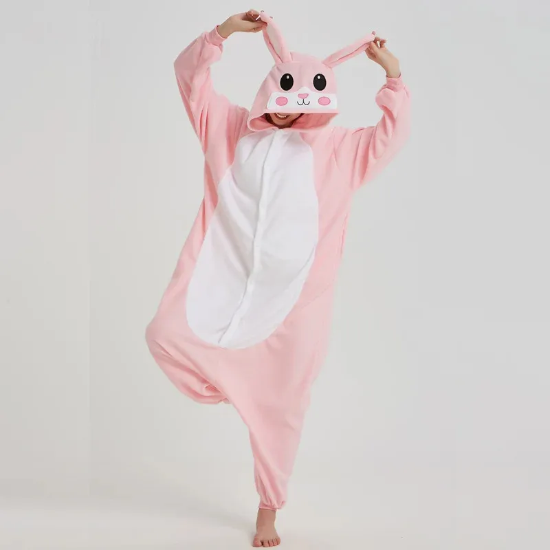 Новинка 2025 года, пижама с животными, комбинезон с кроликом для взрослых, женские комбинезоны, флисовая одежда для сна с розовым кроликом, карнавальный костюм, комбинезон, комплект из 1 предмета