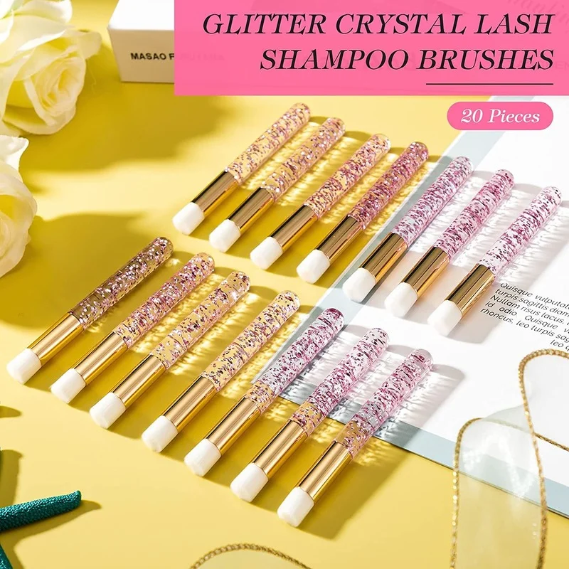 50 sztuk Glitter Lash szampon szczotki Crystle przedłużanie rzęs szczotka do mycia rzęs szczotki oczyszczające do przedłużania rzęs