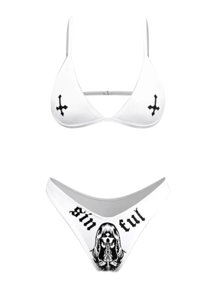 Traje de baño sexi con calavera de eslinga para mujer, traje de baño de una pieza de control sexi multicolor para 2024, falda de playa, bikini Sexy