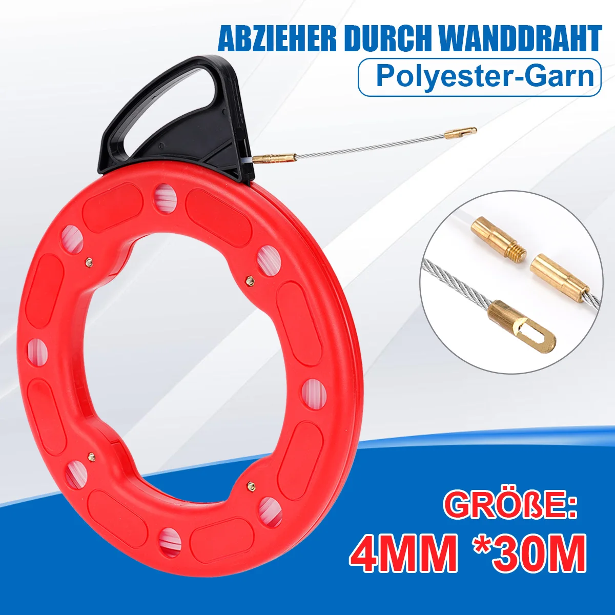 25 m 4 mm Glasfaserdraht und Kabeltraktion mit Griff, fischförmige Spule, Glasfaser-Nylonrohr, Abschleppseil, Rettungswerkzeug