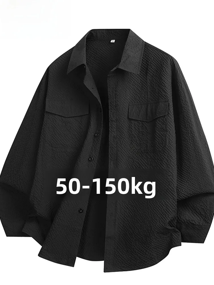 

MoChao Large Size Men's Casual Long Sve irt Spring Autumn New Sle Loose Fit Slimming Versatile Fat Men's Outerwear