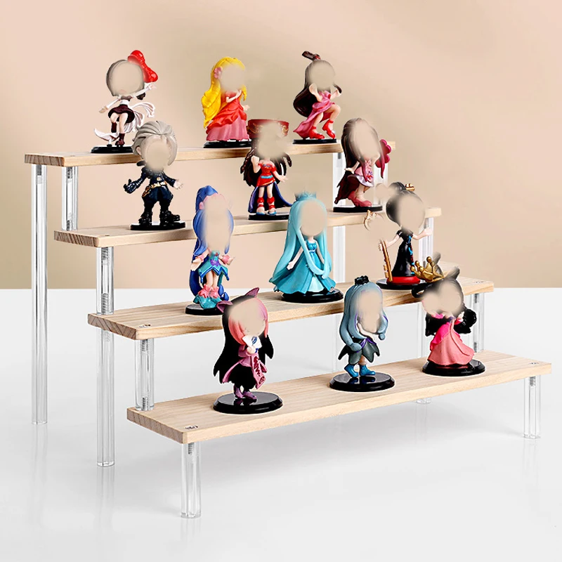 1 Set Wooden Multilayer Riser Step Display Rack Collectibles Storage Stand Organizers Window Showcase Desktop Storage Rack