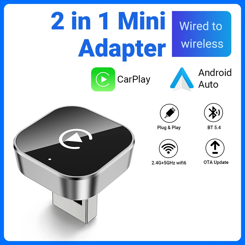 Neuer 2-in-1 Mini Wireless CarPlay und Android Auto Adapter 5GHz WLAN, Typ-C/USB Plug-and-Play Smart Box für Auto-Zubehör Dongle