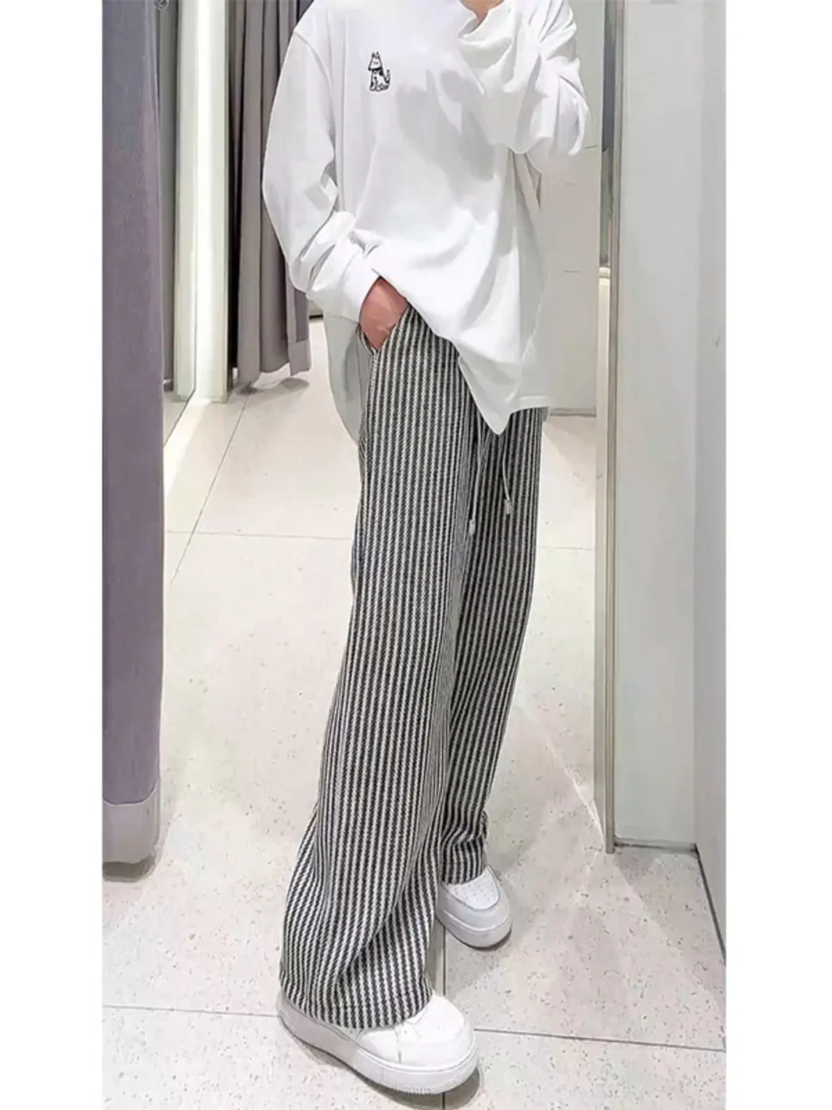 

Мужские повседневные брюки свободного кроя, модные, в уличном стиле, с вертикальными полосками, прямые, длинные, комфортные, свободного силуэта