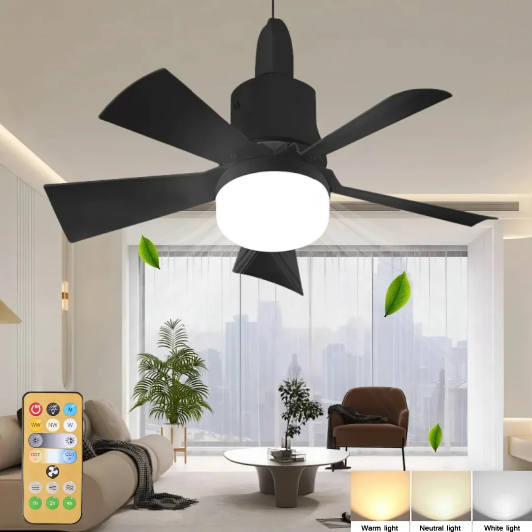 15.7inch Socket Fan Light Ceiling Fans with Lights And Remote, Dimmable LED 3 Colors Light Bulb Screw In Ceiling Fan for Bedroom