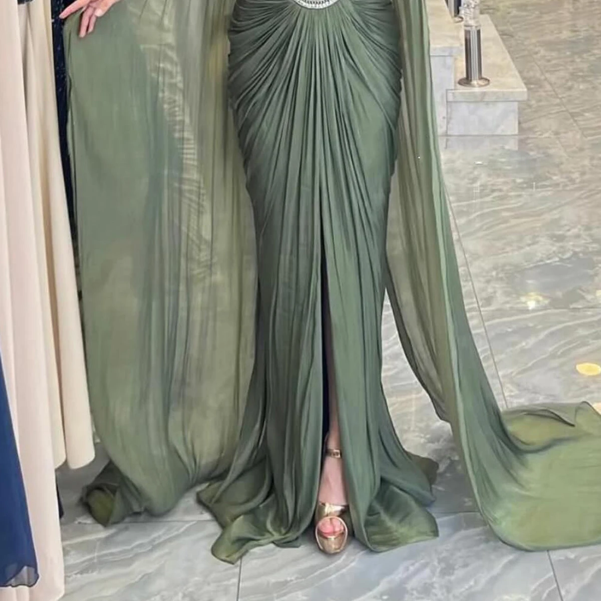 رائع ساحة الرقبة مطرز دبي فساتين السهرة مثير الشيفون حورية البحر فساتين حفلة موسيقية مخصص رداء دي سواريه