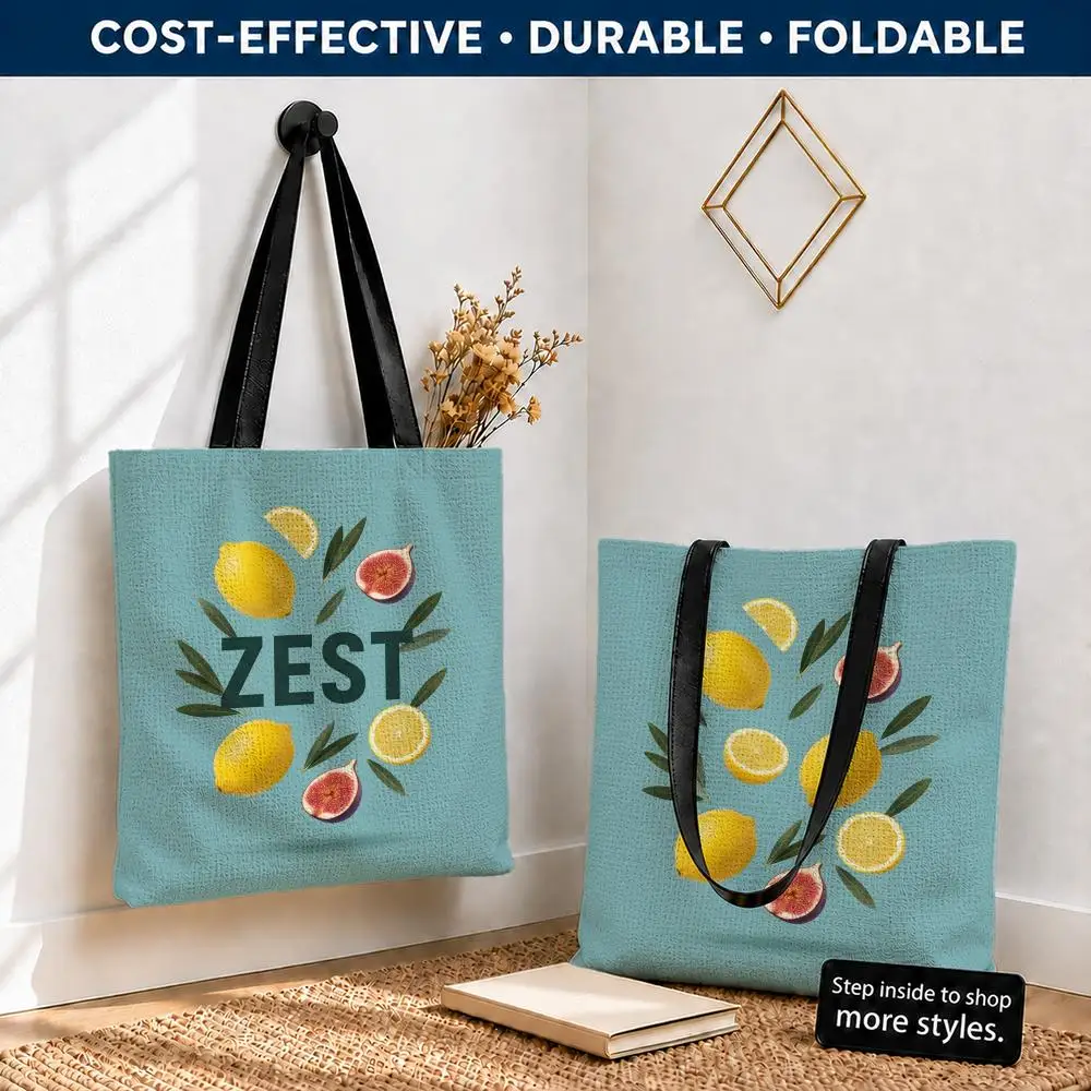 citrus and herbs aesthetic Storage Bags Polyester Canvas Tote Lightweight Foldable Reusable Shopping Bag Shoulder Straps