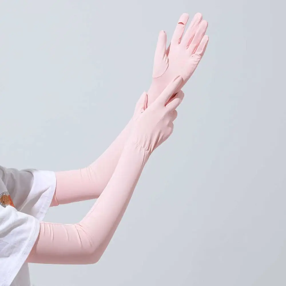 

Breathable Elastic Long Ice Silk Sleeves Solid Color Thin Sunscreen Arm Covers Anti-UV UV Insulation Cycling Gloves Driving