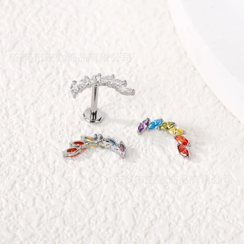 G23 Titan Marquise CZ Mehrfarbige Ohrstecker 16G Flacher Rücken Labret Lippenringe Körperschmuck für Knorpel