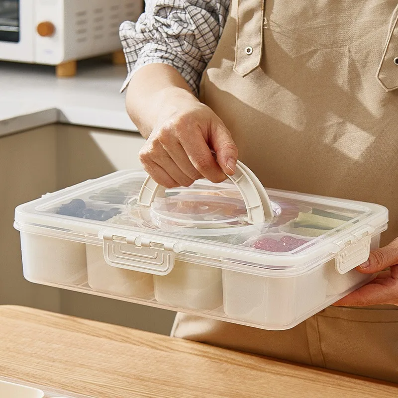 Portable divided snack tray, four-sided snap-on lidded storage box, 9 pieces (8 inner boxes + 1 outer box).