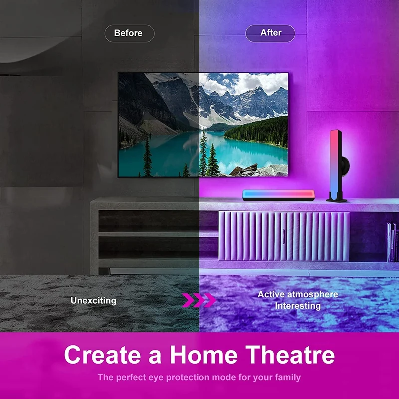 Promotion! LED Light Bar Gaming Ambient Light Bluetooth TV Backlight RGB Effect With Music Sync For PC TV Room Decor 2 Pcs