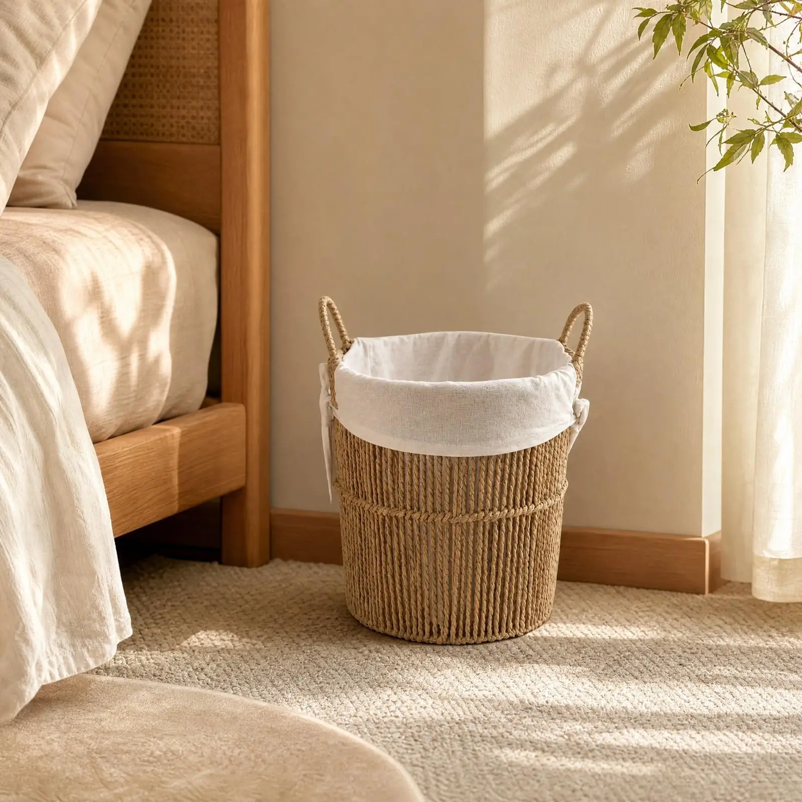 Breathable Storage Basket for Laundry with Removable Liner for Bedroom Use