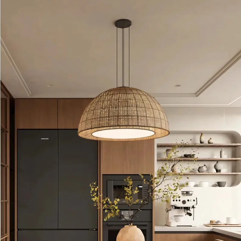 

Ваби-Саби Полукруг Подвесные Светильники из Ротанга Ретро Проживание в семье Гостиная Японский Ресторан Дзен Чайная Комната Спальня Светодиодные Подвесные Светильники