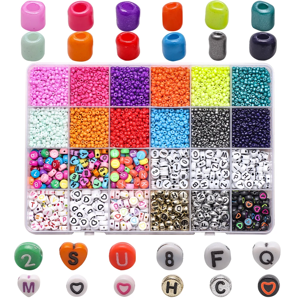 

DIY Jewelry Making Kit 4mm Glass Seed Beads & Acrylic Letter Beads for Handmade Bracelets Necklaces Rings - Art Craft Set