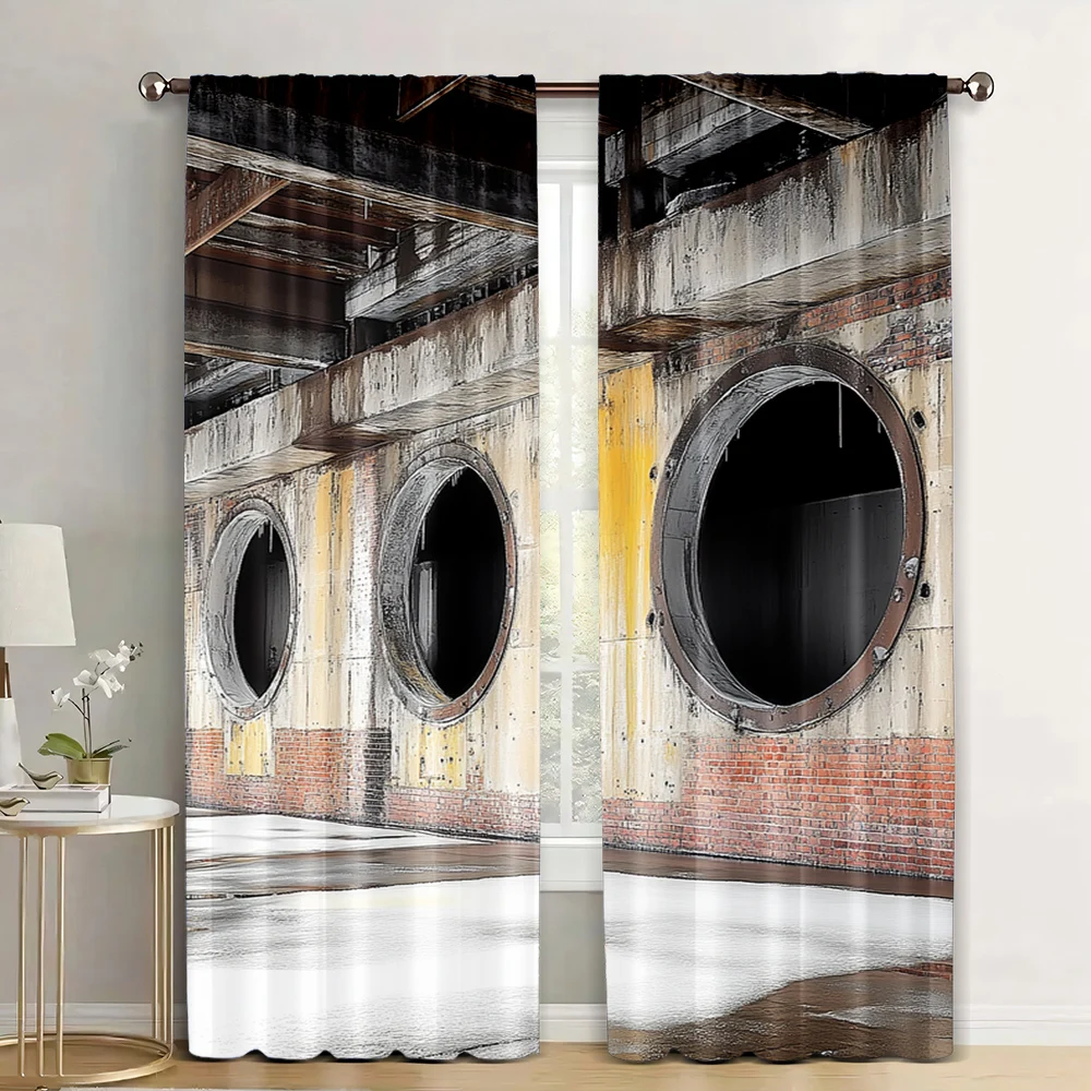 2Pcs Industrial Style Curtains Old Industrial Sites Europe'S Most Polluted Town Scene Curtains Living Room Bedroom Decor_ai11