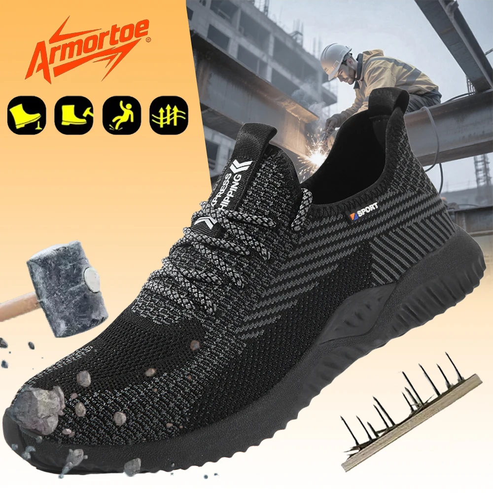 

ArmorToe Unisex Knitted Steel Toe Work Safety Shoes Breathable Anti-Smash Anti-Puncture Fashion Casual #Armor3054