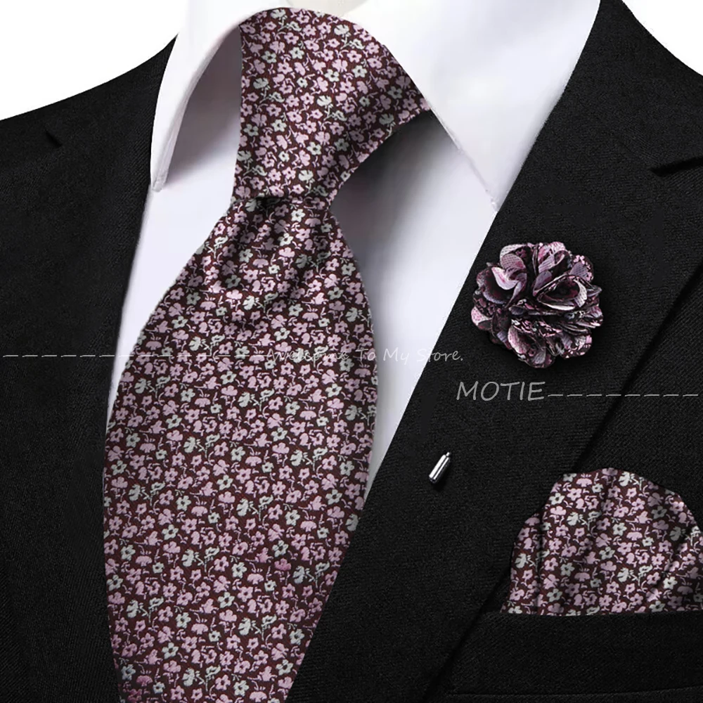Men's Classic Plant Pattern Tie Set Polyester Pocket Square Handkerchief Butterfly Bowtie For Wedding Daily Wear Shirt Accessory