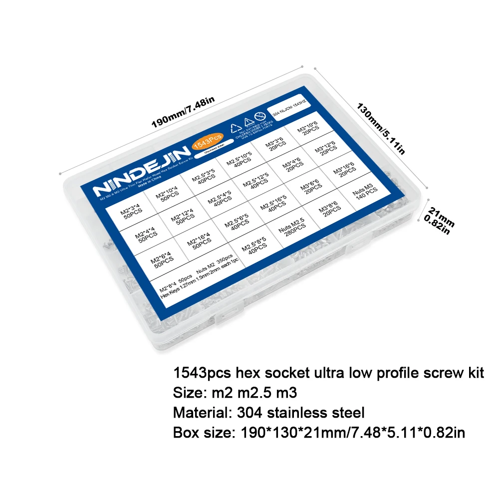 Nindejin Ultra Dunne Kop Schroef Set M6 M8 Roestvrij Staal Socket Hexagon Ultra Low Profile Wafer Kop Schroef Moer Assortiment