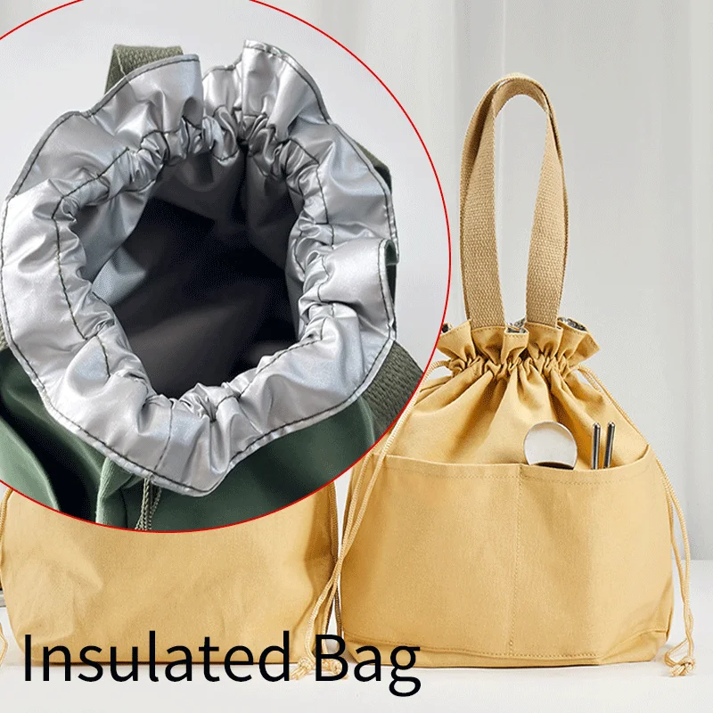 Lunch Bag Insulated Bag Bento Bag Office Use Outdoor Picnics Food Carrier Drawstring Insulated Portable Drawstring Closure
