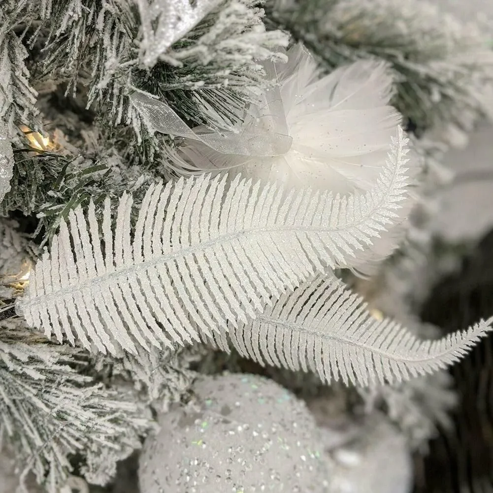 6pcs/set Christmas Tree Feather Decoration Clip On Fake Feather Baubles Ornament Home Christmas Party Decor Supplies