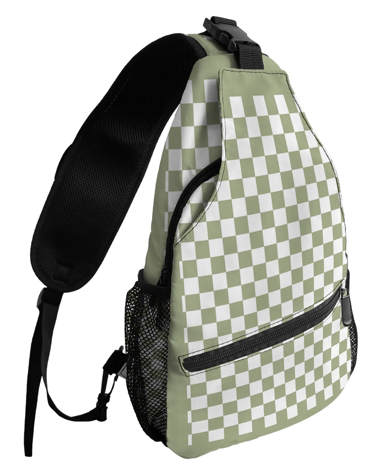 Sage Green Checkerboard Chest Bags For Women Men Waterproof Messenger Bags Female Travel Sport One Shoulder Crossbody Bag