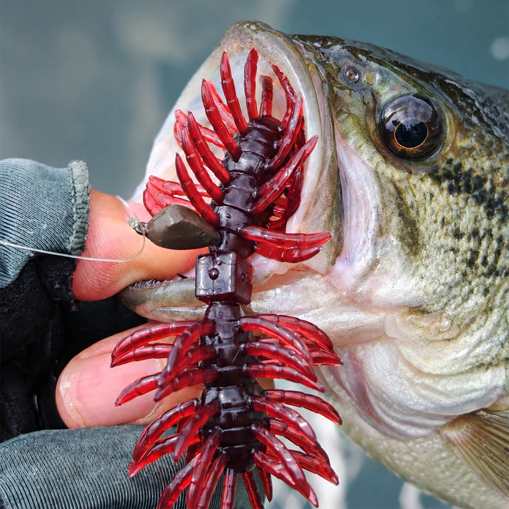 1 Stück, 3 Stück, 11 cm, 10 g, doppelter Kopf mit wackelnden Tentakeln, behaarter Spinnenköder, schwimmender, weicher Köder aus Kunststoff, flexibler Köder für Barsch, Hecht und Forelle. – Detail 12