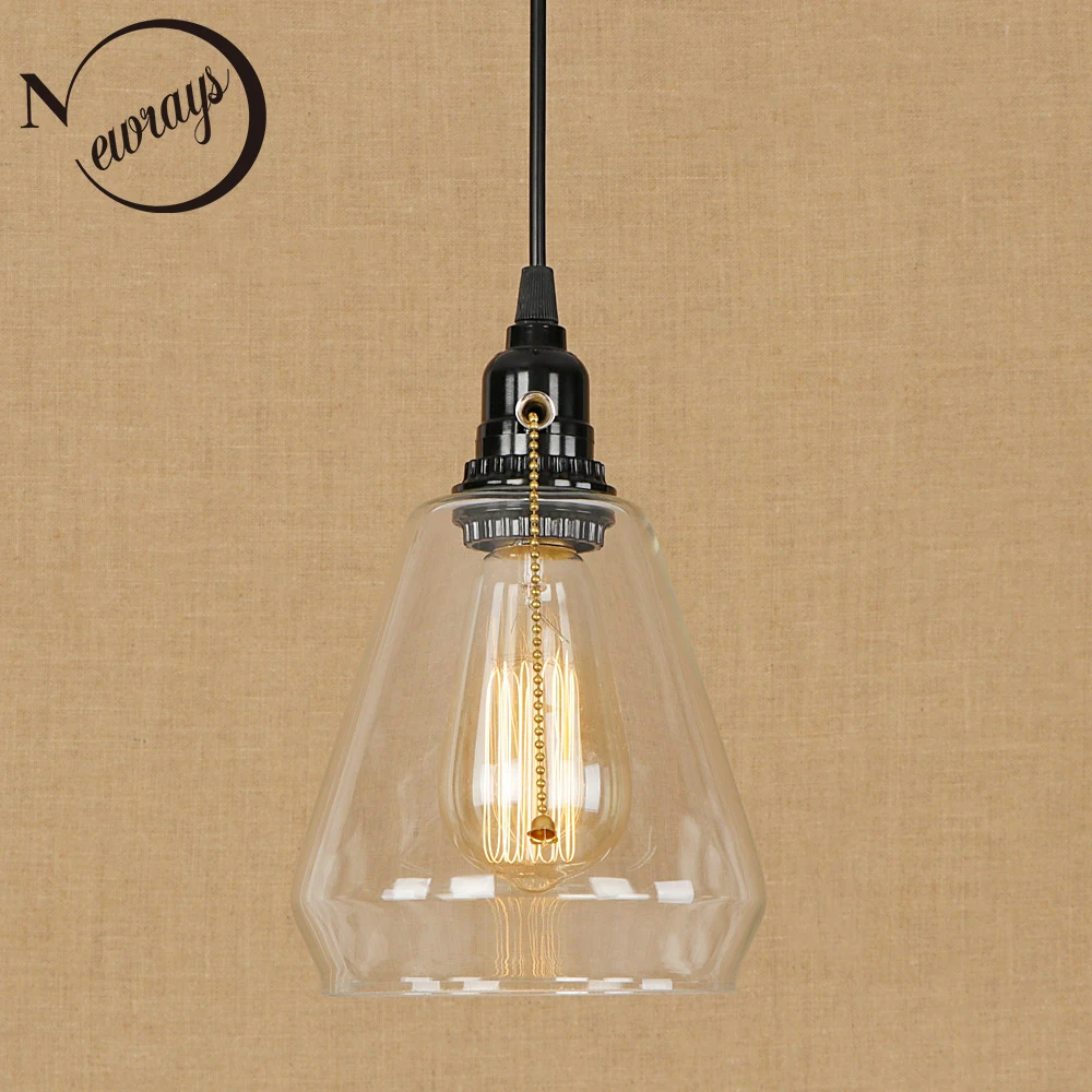 

Modern black glass pendant light loft simple hanging lamp with switch for living room lobby hotel bedroom kitchen cafe