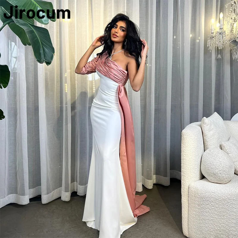 

Jirocum Mermaid Prom Gowns Women's One Shoulder Half Sleeve Party Evening Gown Pleated Floor Length 2024 Formal Occasion Dress