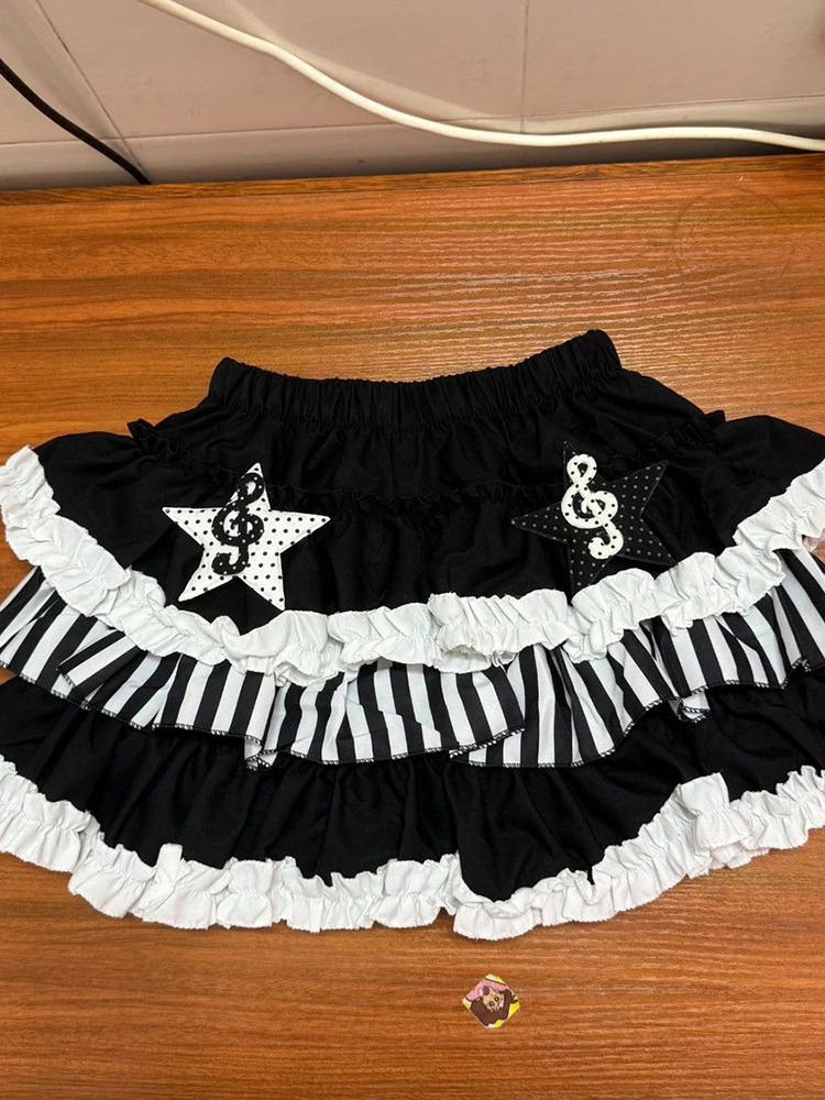Harajuku Y2K Striped Skirt Women Streetwear Vintage High Waist Sexy Mini Skirts Summer Casual Patchwork Retro Japan Cake Skirt