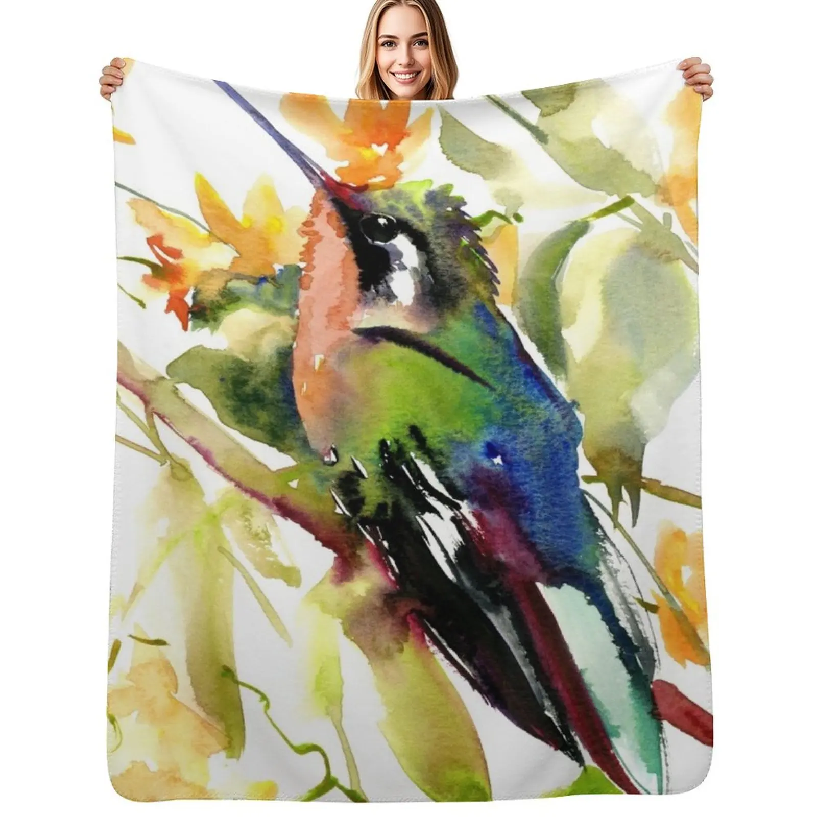 

Hummingbird and Flowers Throw Blanket Stylish Warm Blanket for Living Room Bedroom