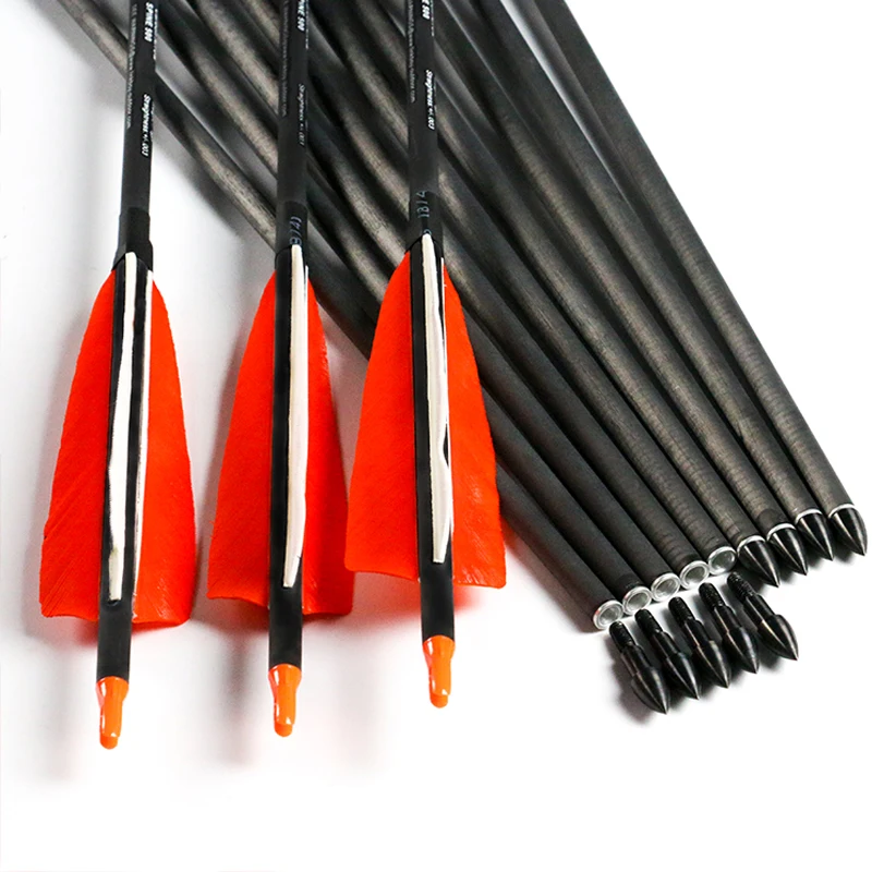 12 قطعة لينكبوي الرماية أسهم كربون نقي ID6.2MM العمود الفقري 300-800 31 بوصة 5 بوصة تركيا ريشة مجمع قوس منحني الصيد
