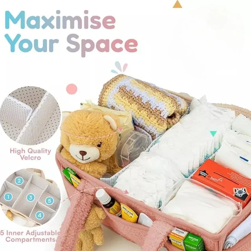 

Новинка 2025, плюшевая сумка для хранения детских подгузников, большая вместительная складная сумка для хранения, сумка для сортировки детских товаров с несколькими отделениями