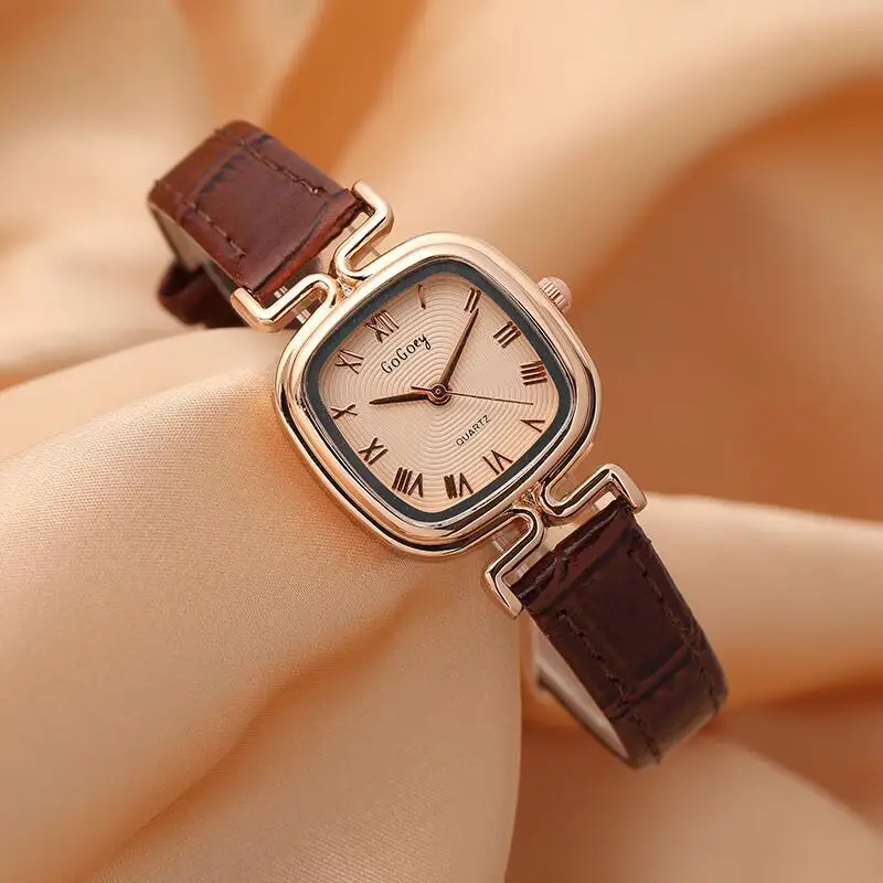 Fashion Women Watch with Roman Numeral Rose Gold Quartz Watches Ladies Square Niche Clock Female Vintage Simple Wristwatch Reloj