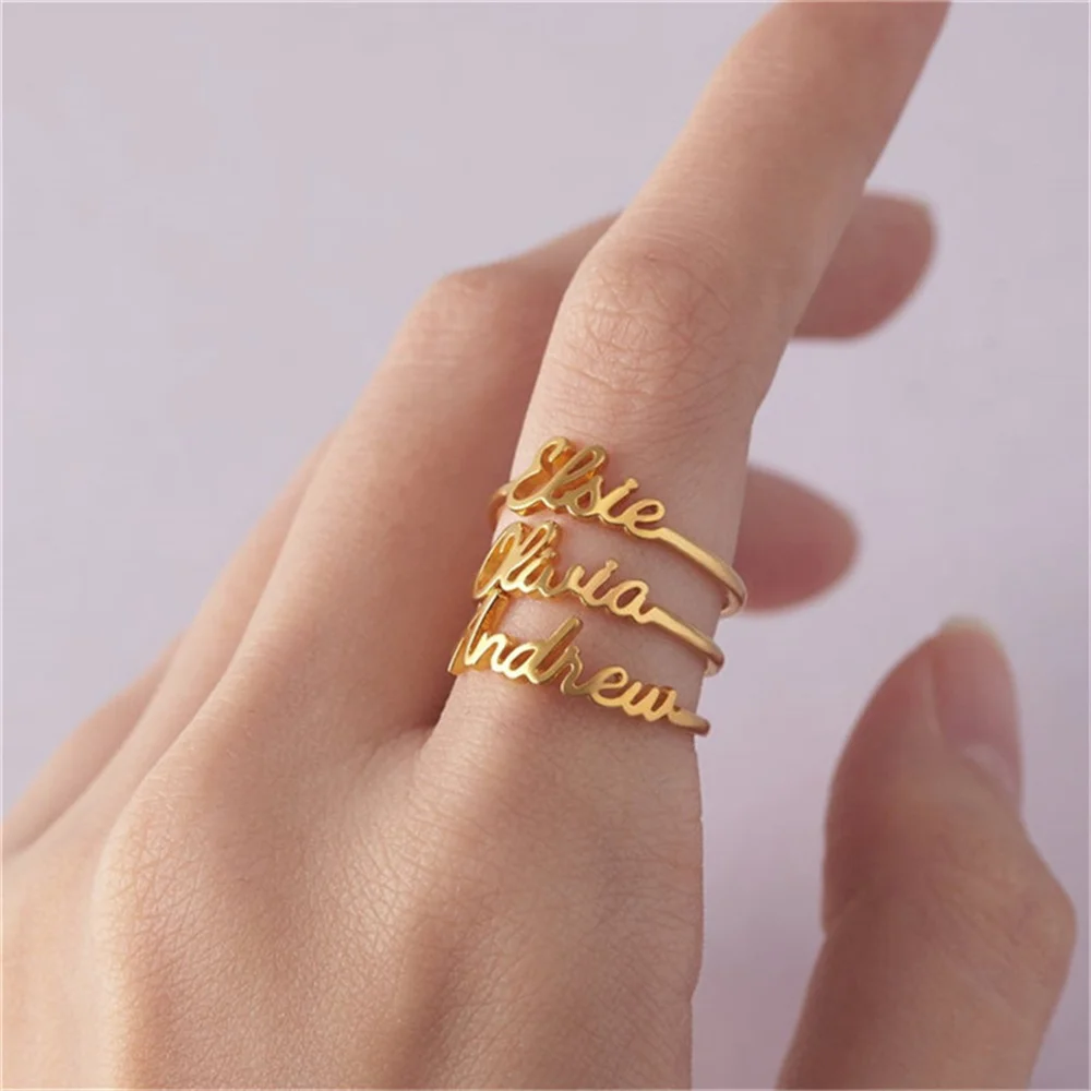 Dainty Personalized Name Rings Engagement Jewelry Stainless Steel Custom Nameplate Finger Rings Wedding Gifts Anel Masculino