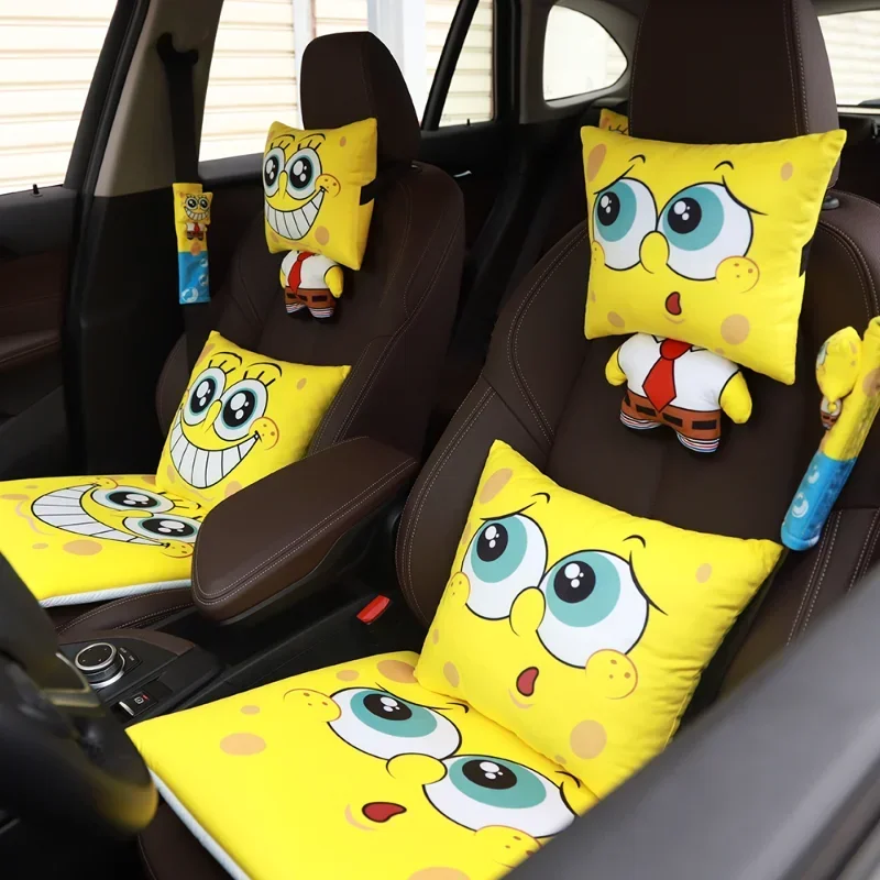 SpongeBob Car Neck Headrest Personalized Auto Car Seat Pillow Anime Breathable Head Support Car Accessories Neck Protector Gift