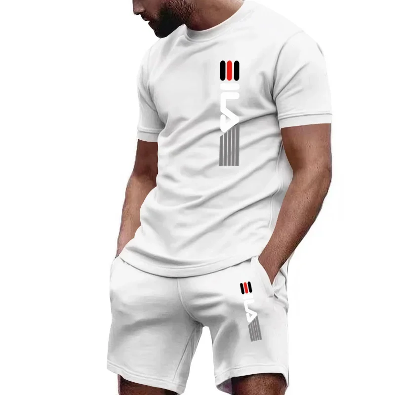 2024 Men\'s summer Short sleeve T-shirt + casual jogging shorts 2 pieces high quality stylish gym running suit set