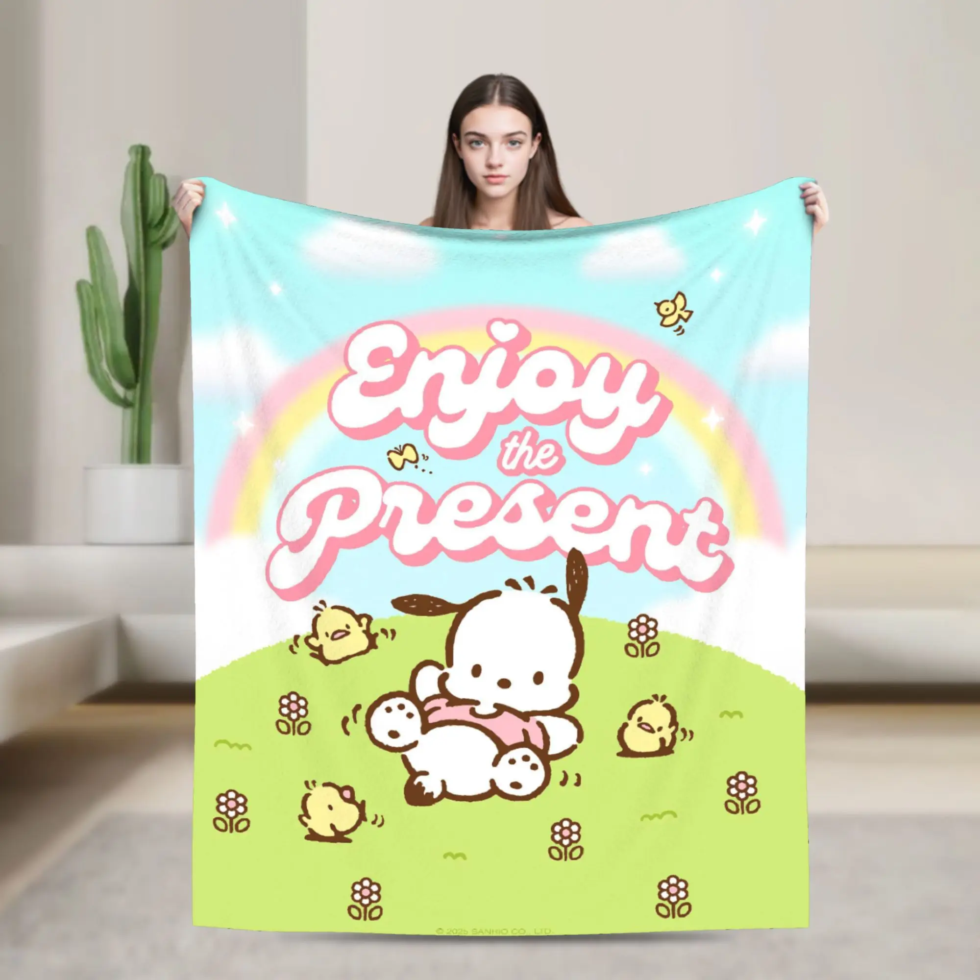 

Милое вязаное одеяло с рисунком Pochacco, шерстяные одеяла, украшение для домашнего дивана, легкое покрывало