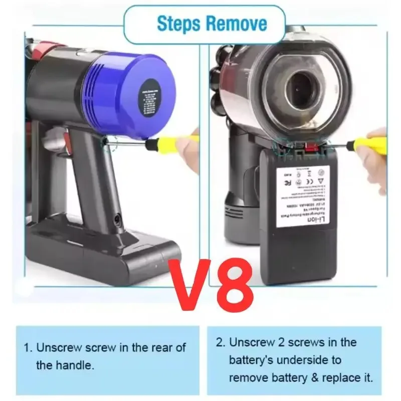 

Новые аккумуляторы 21.6V 12800mAh для пылесосов Dyson V8, Absolute V8 Animal, Li-ion SV10, серия перезаряжаемых батарей