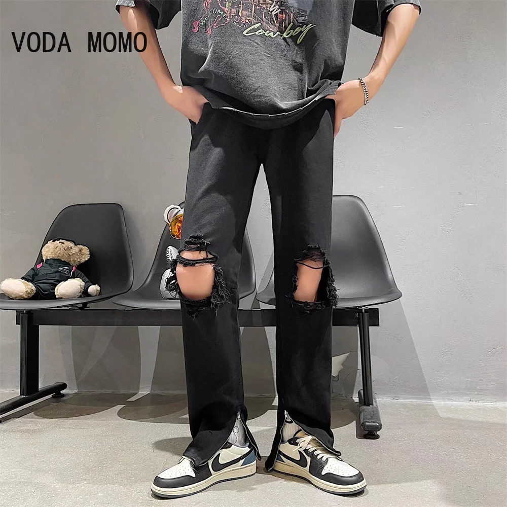 

Jeans Women Holes Casual Ripped Vintage Hip-hop All-match Chic Teens Harajuku Summer Wide Leg Trousers Ulzzang Mopping Popular