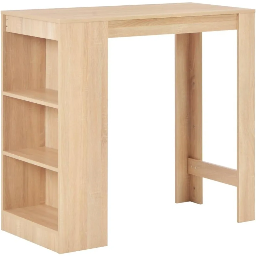 

Modern Oak Bar Table with 3 Layer Shelf | Space Saving High Dining Table for Kitchen and Room | Engineered Wood Rectangular for