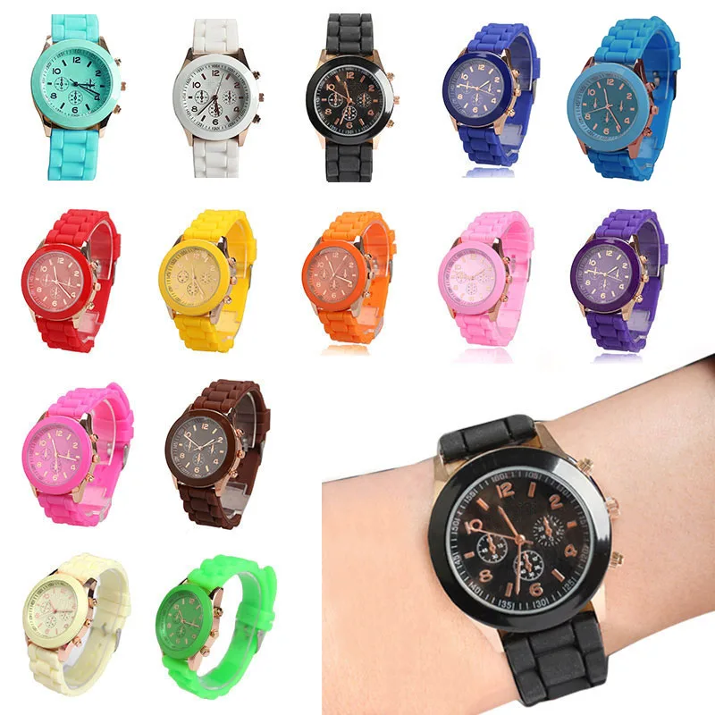 

Кварцевые наручные часы для девочек и мальчиков с силиконовым ремешком для часов желейного карамельного цвета, круглый циферблат, регулируемый ремешок для часов с длительным сроком службы